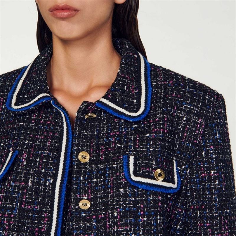 Sandro Short tweed jacket Blanc / Blue | SN-SDO64453