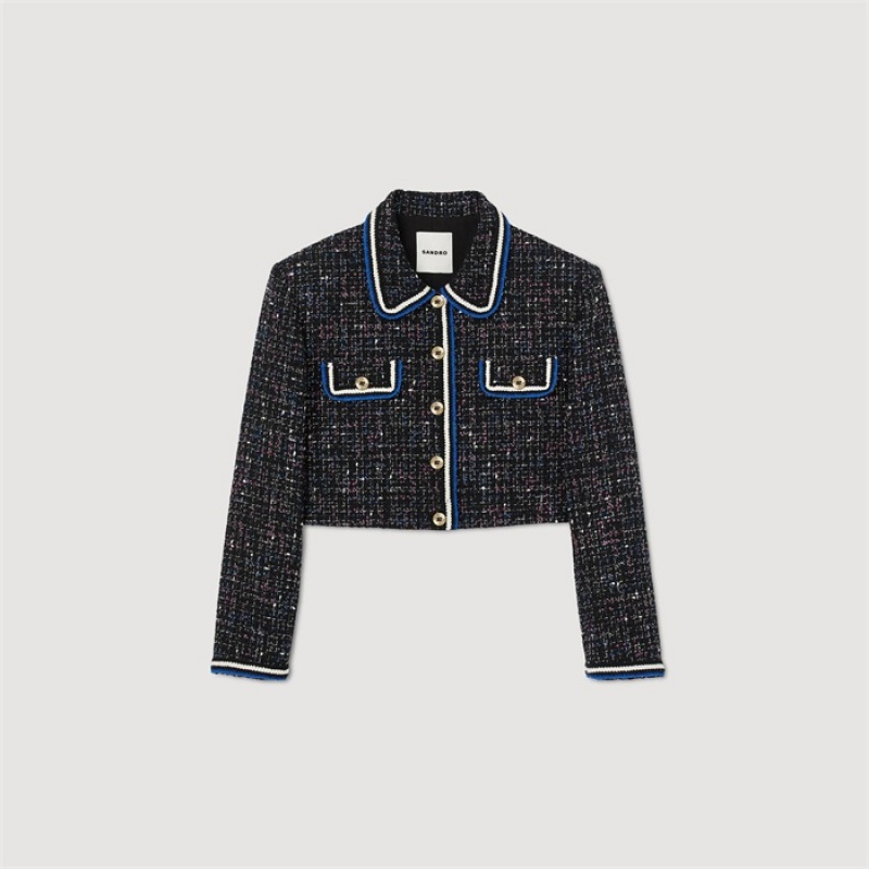 Sandro Short tweed jacket Blanc / Blue | SN-SDO64453