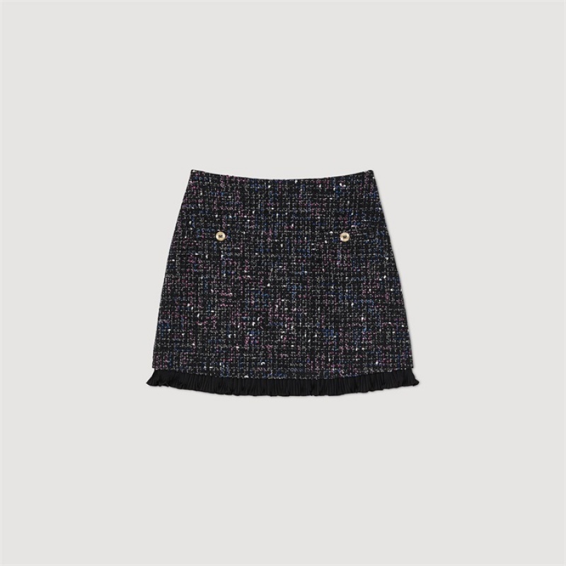 Sandro Short tweed skirt Blanc / Blue | SN-SDO64708