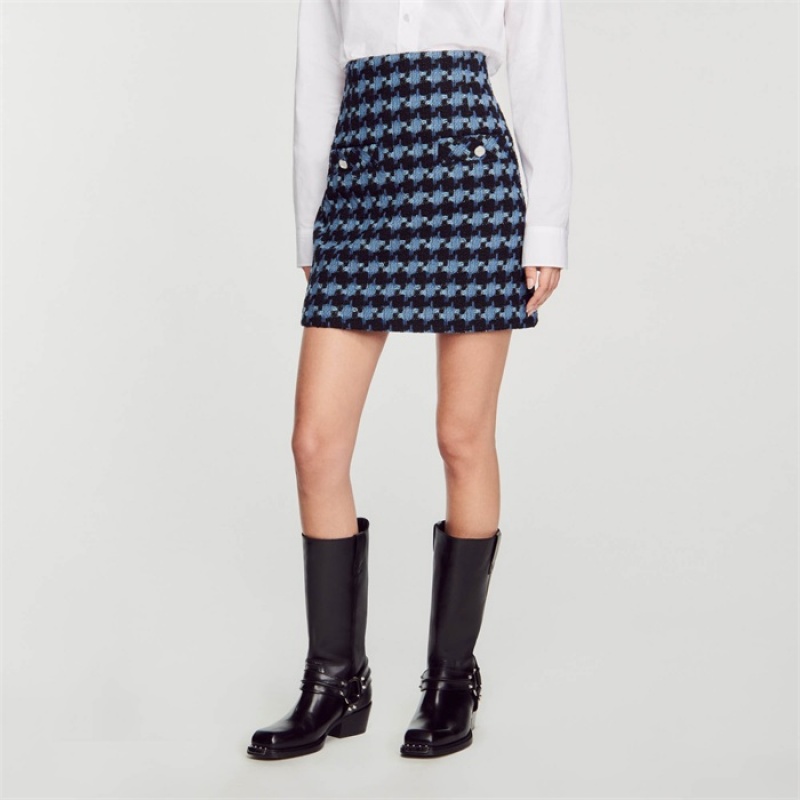 Sandro Short tweed skirt Blue / Black | SN-SDO64692