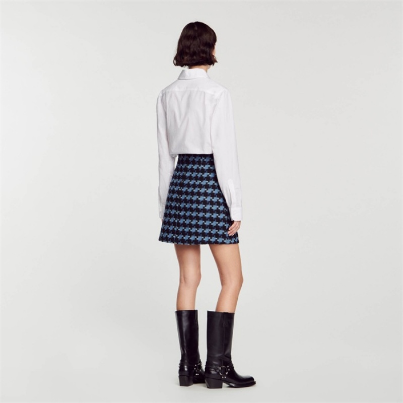 Sandro Short tweed skirt Blue / Black | SN-SDO64692