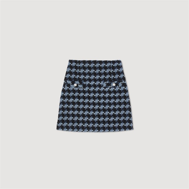 Sandro Short tweed skirt Blue / Black | SN-SDO64692