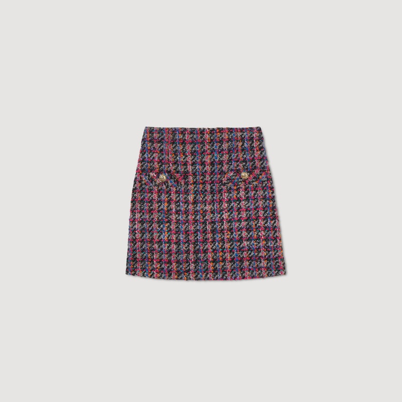 Sandro Short tweed skirt Grey / Pink | SN-SDO64709