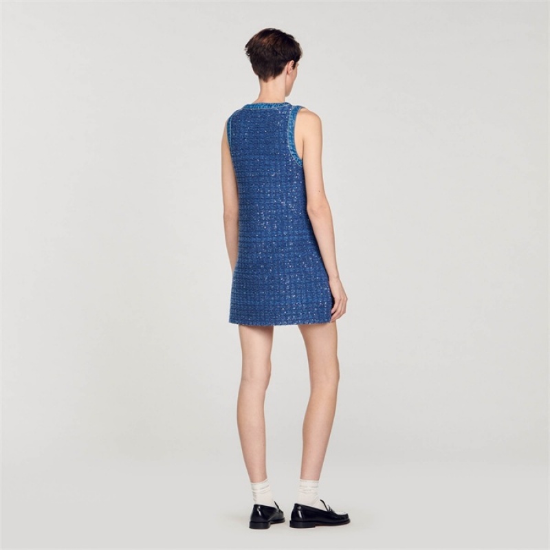 Sandro Short tweed trapeze dress Blue | SN-SDO64289