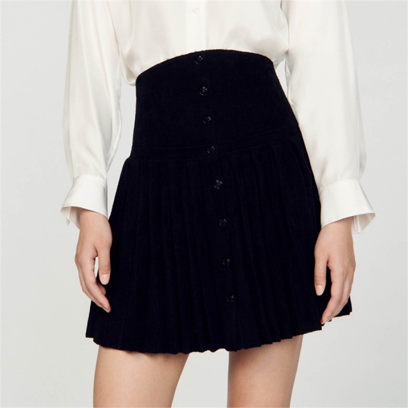 Sandro Short velvet knit skirt Black | SN-SDO64719