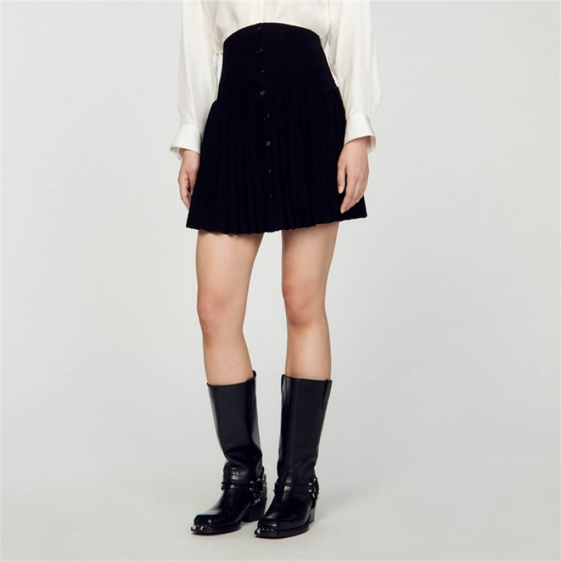 Sandro Short velvet knit skirt Black | SN-SDO64719