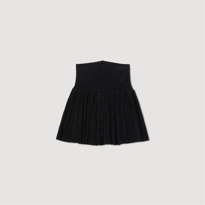 Sandro Short velvet knit skirt Black | SN-SDO64719