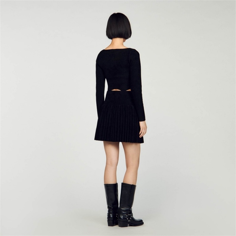 Sandro Short velvet knit sweater Black | SN-SDO64617