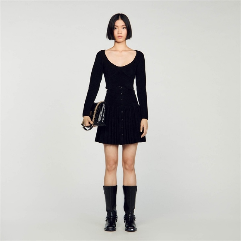 Sandro Short velvet knit sweater Black | SN-SDO64617