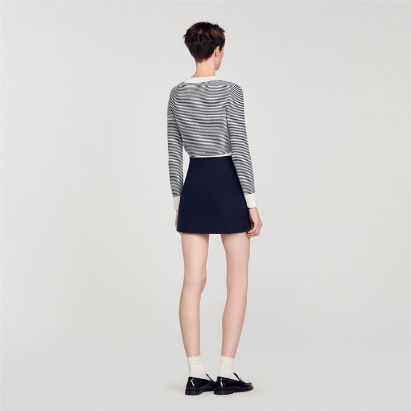 Sandro Short wool twill skirt Deep Blue | SN-SDO64738