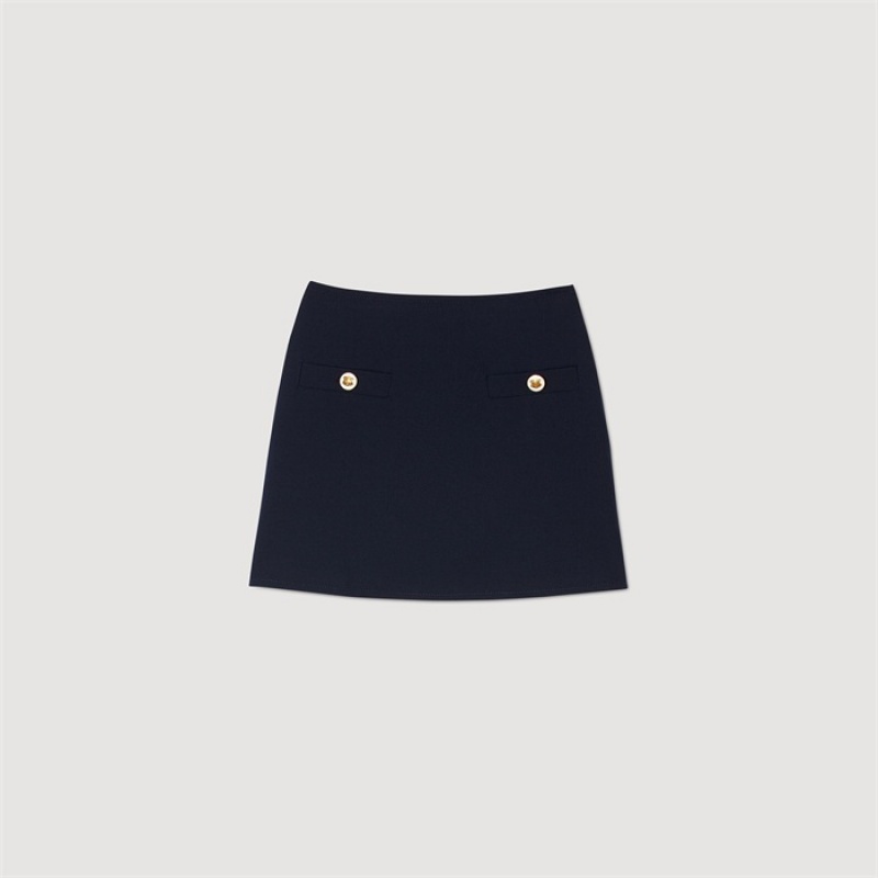 Sandro Short wool twill skirt Deep Blue | SN-SDO64738