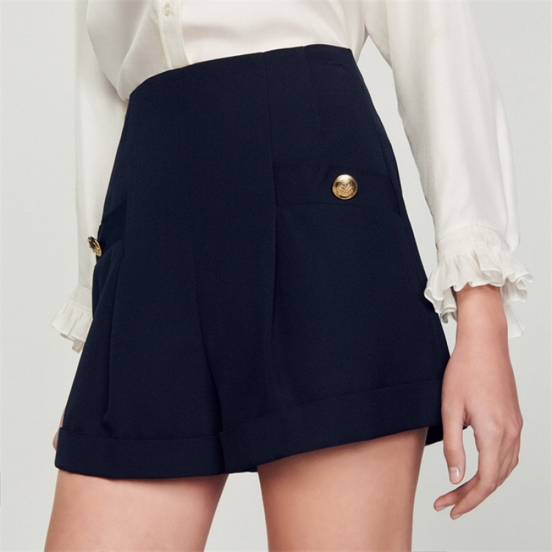 Sandro Shorts with turn-ups Navy Blue | SN-SDO64782