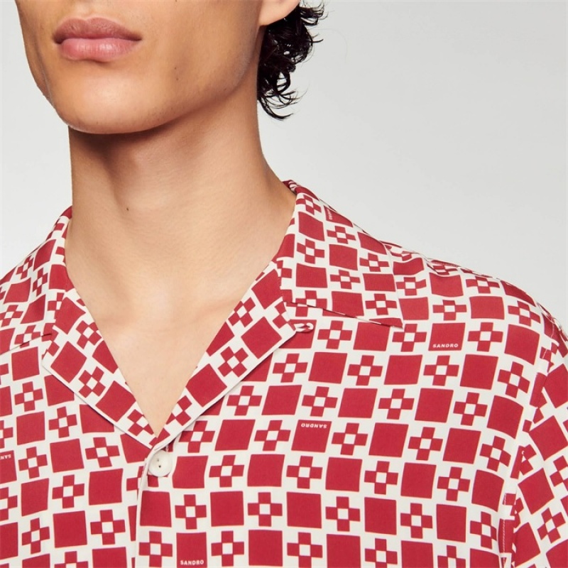 Sandro Short-sleeve Square Cross shirt Bordeaux | SN-SDO65076