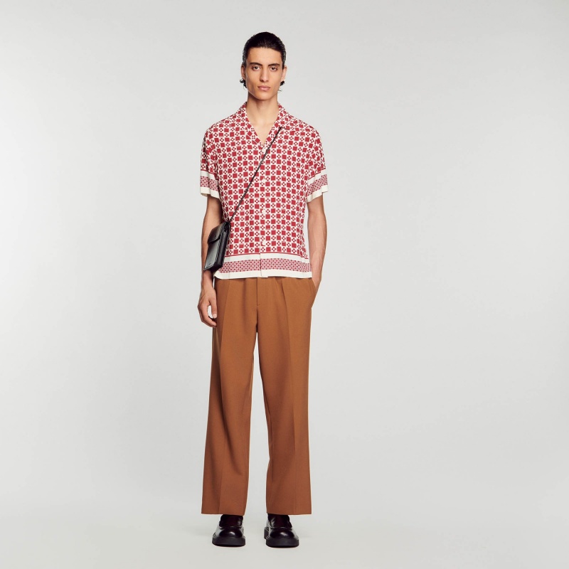 Sandro Short-sleeve Square Cross shirt Bordeaux | SN-SDO65076