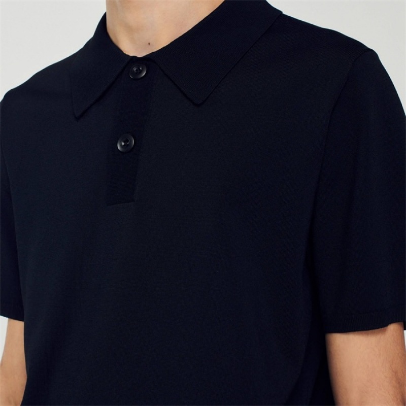 Sandro Short-sleeve knitted polo shirt Black | SN-SDO65136