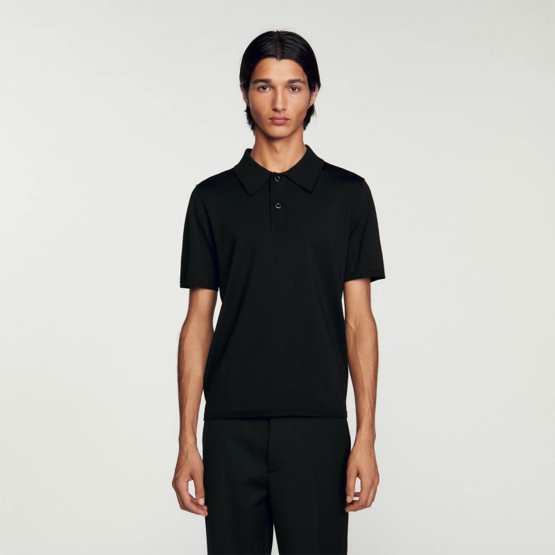 Sandro Short-sleeve knitted polo shirt Black | SN-SDO65136