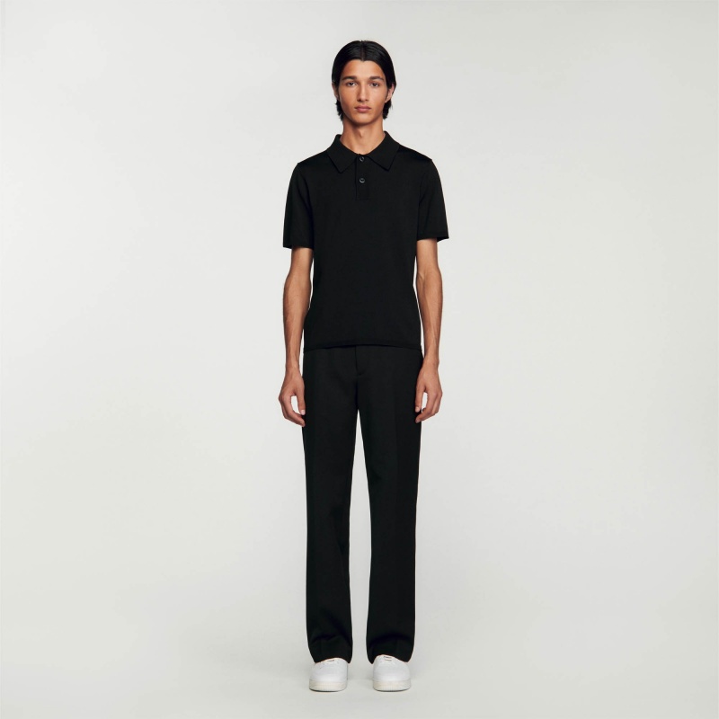 Sandro Short-sleeve knitted polo shirt Black | SN-SDO65136