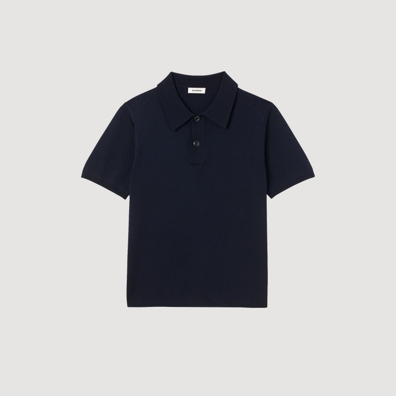 Sandro Short-sleeve knitted polo shirt Navy Blue | SN-SDO65137