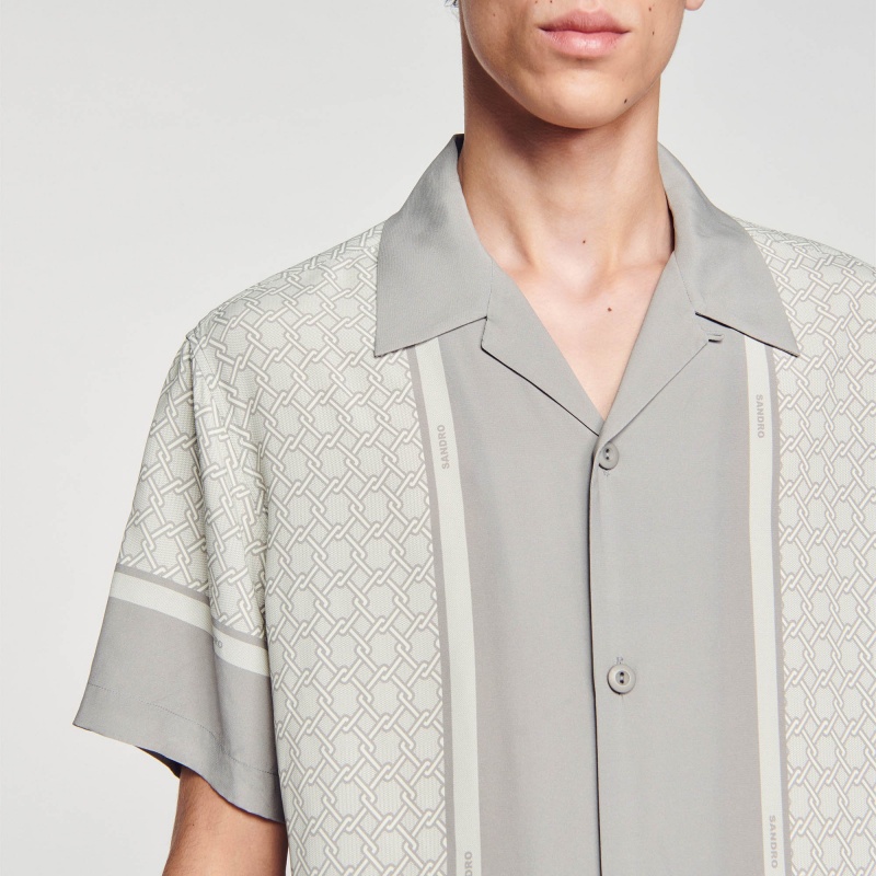 Sandro Short-sleeved patterned shirt Ecru | SN-SDO65080