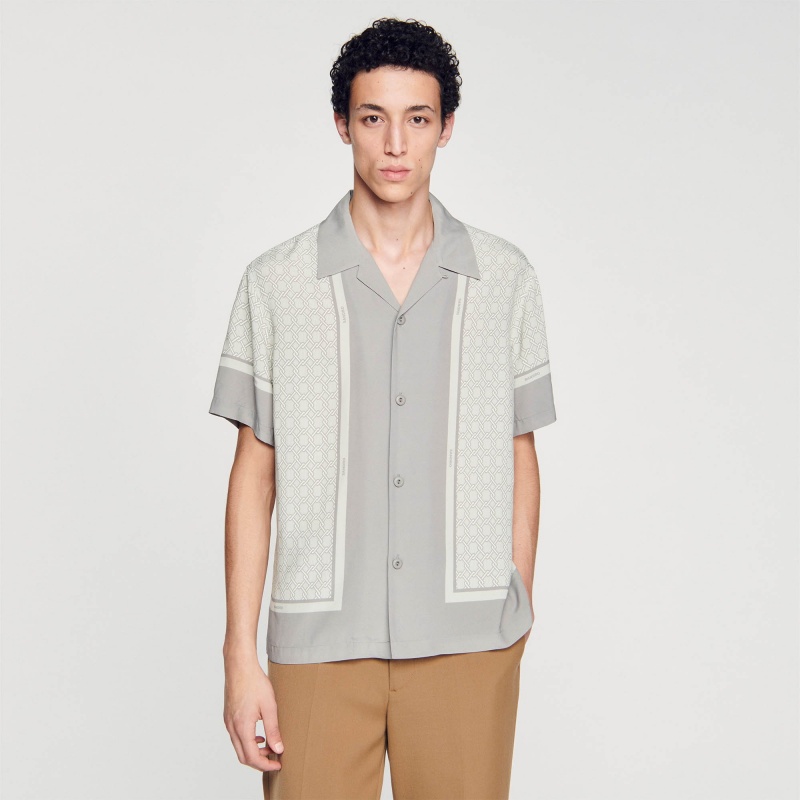 Sandro Short-sleeved patterned shirt Ecru | SN-SDO65080