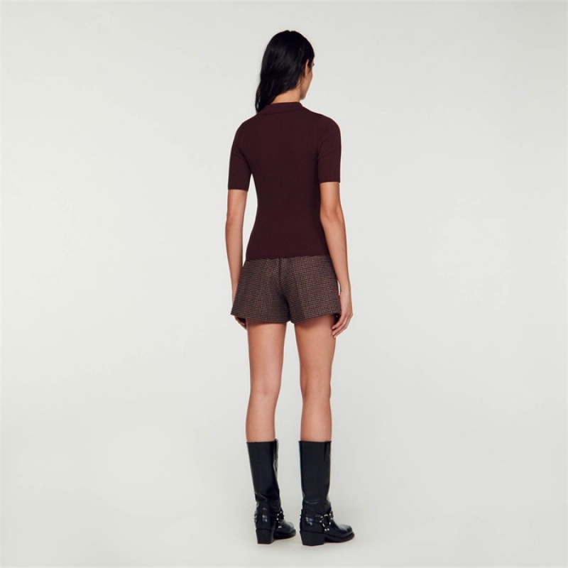 Sandro Short-sleeved polo neck sweater Bordeaux | SN-SDO64371