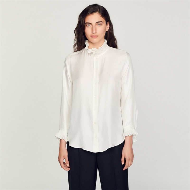 Sandro Silk shirt with gathered collar Ecru | SN-SDO64362