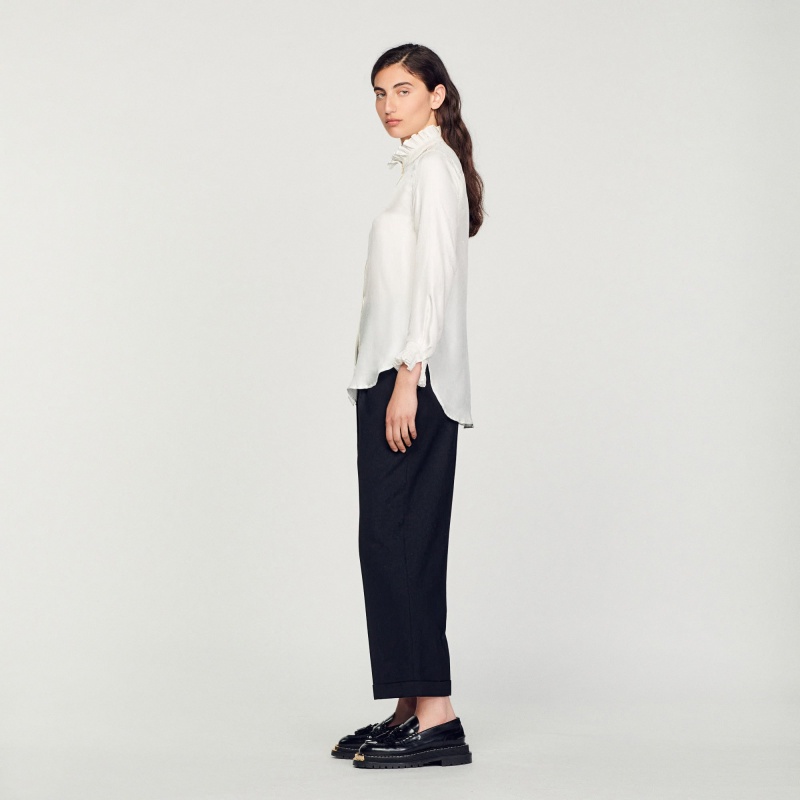 Sandro Silk shirt with gathered collar Ecru | SN-SDO64362