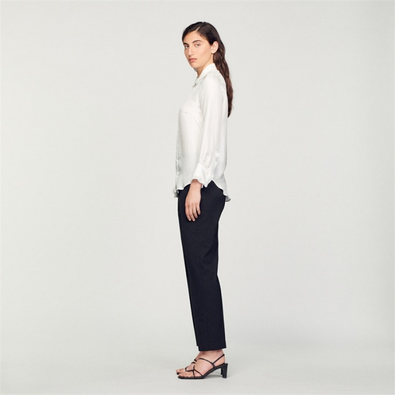 Sandro Silk shirt with pleated trim Ecru | SN-SDO64361