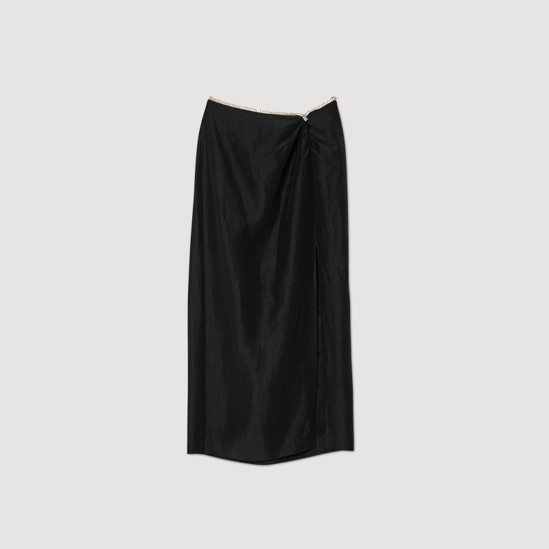 Sandro Skirt with a slit and rhinestones Black | SN-SDO64736