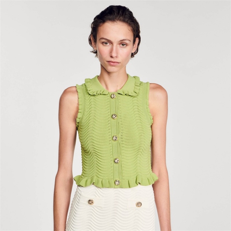 Sandro Sleeveless knit top Olive Green | SN-SDO64687