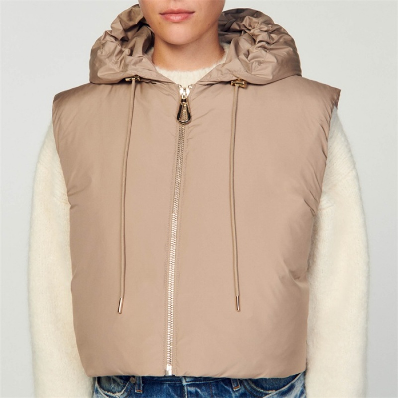 Sandro Sleeveless puffer jacket Taupe | SN-SDO64516