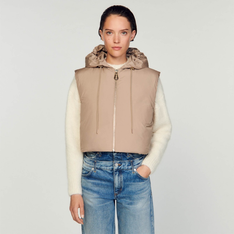 Sandro Sleeveless puffer jacket Taupe | SN-SDO64516