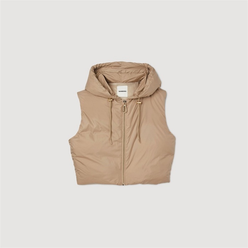 Sandro Sleeveless puffer jacket Taupe | SN-SDO64516