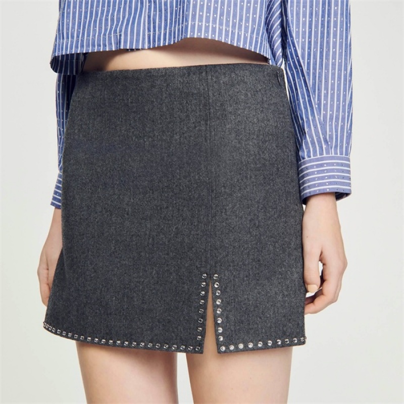 Sandro Slit mini skirt Dark Grey | SN-SDO64724