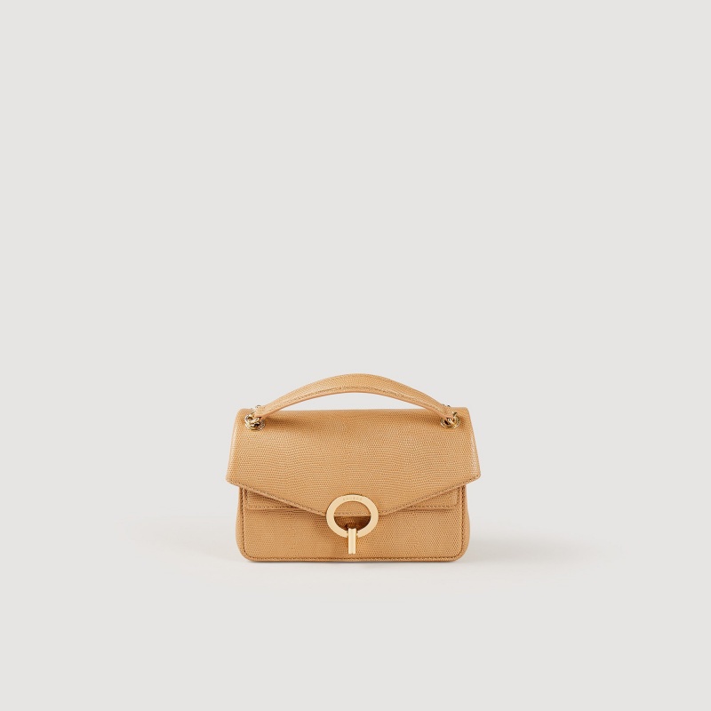 Sandro Small embossed leather Yza bag Beige | SN-SDO64876