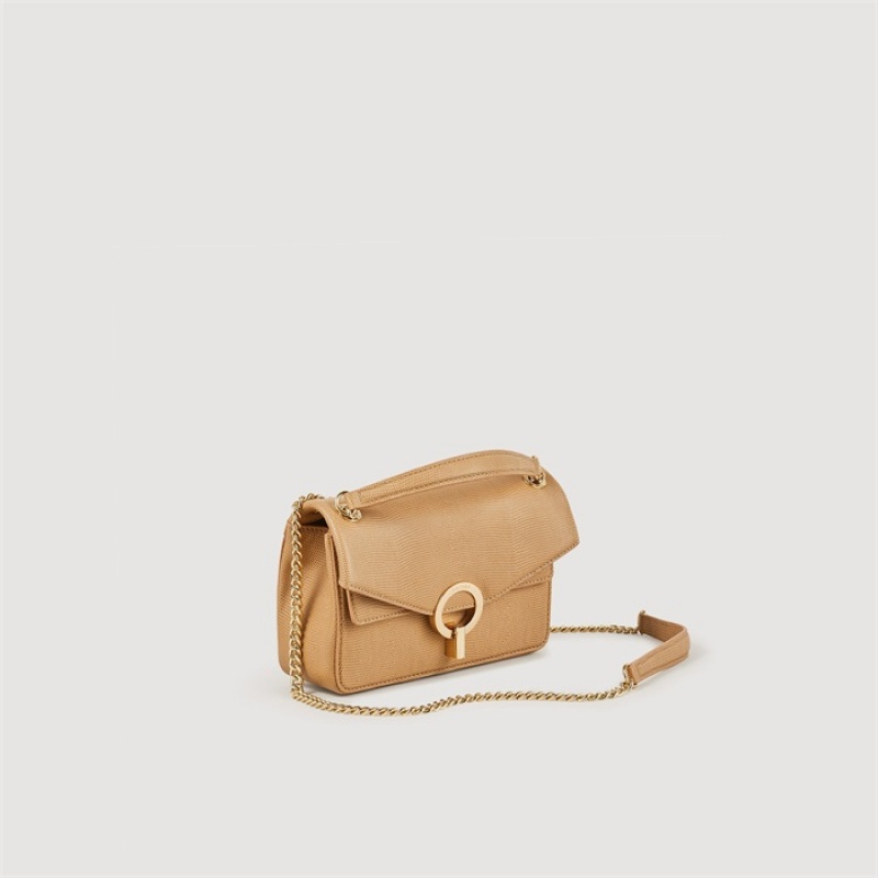 Sandro Small embossed leather Yza bag Beige | SN-SDO64876