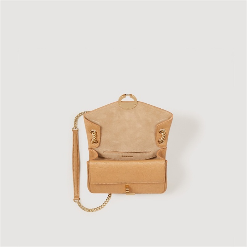 Sandro Small embossed leather Yza bag Beige | SN-SDO64876