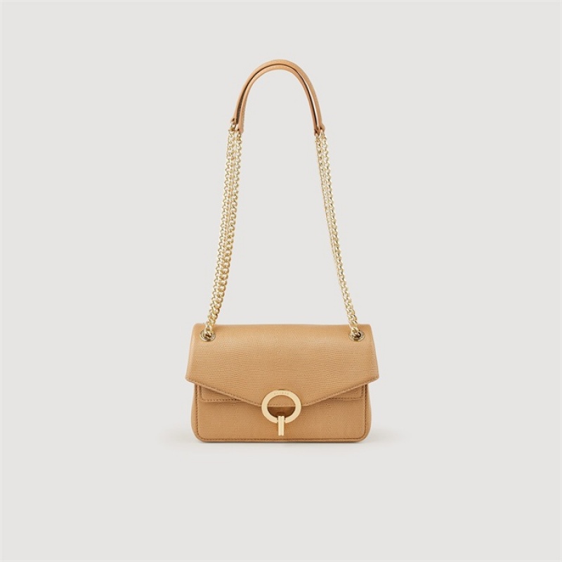 Sandro Small embossed leather Yza bag Beige | SN-SDO64876