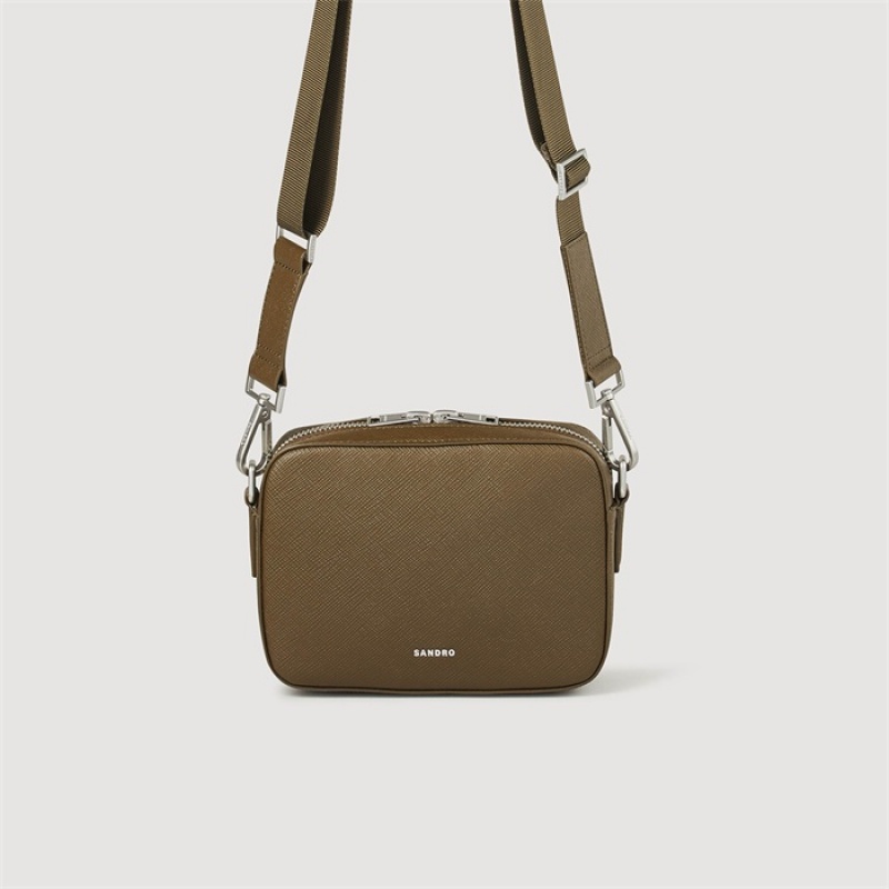 Sandro Small saffiano leather bag Dark Khaki | SN-SDO65403