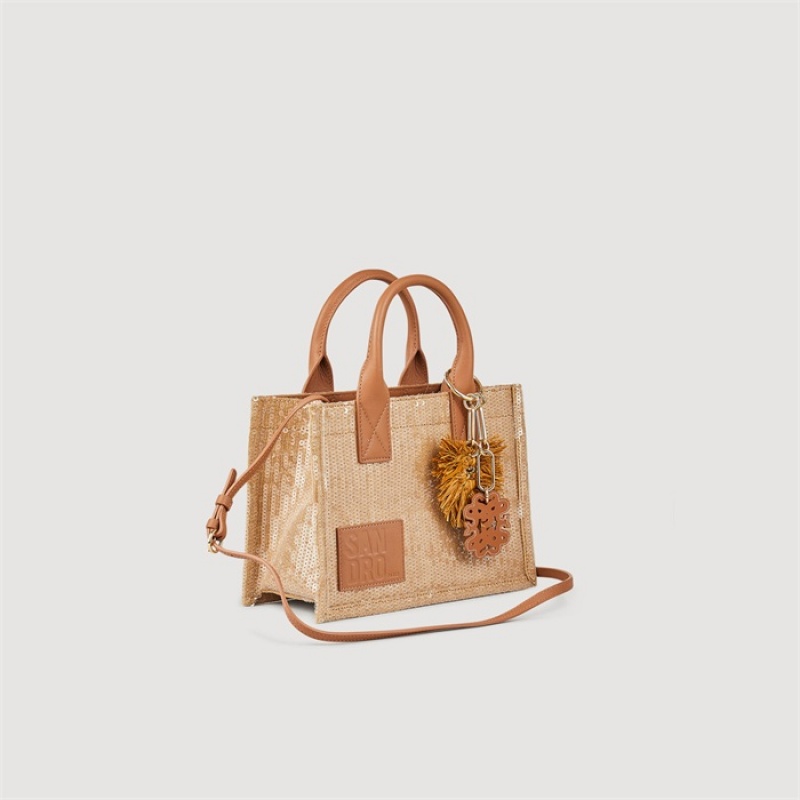 Sandro Small sequin Kasbah tote bag Beige | SN-SDO64873