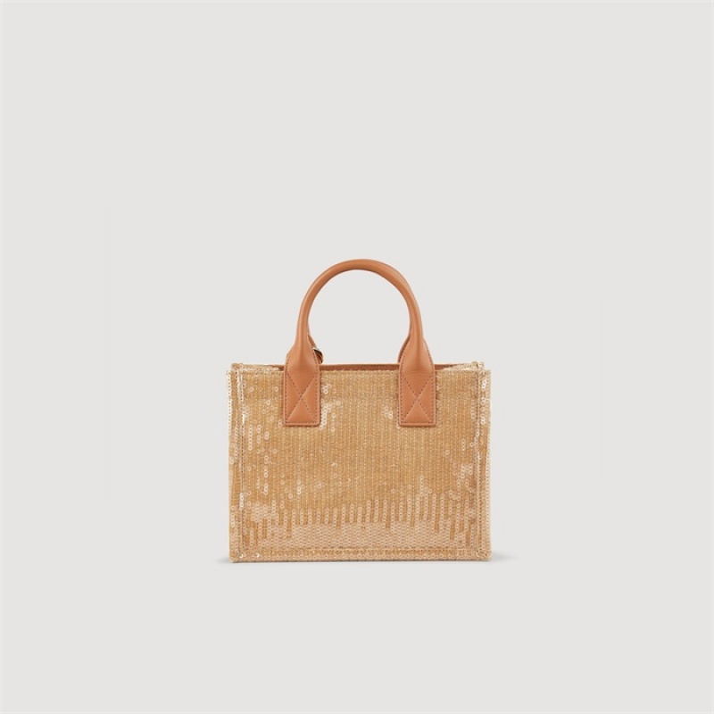 Sandro Small sequin Kasbah tote bag Beige | SN-SDO64873