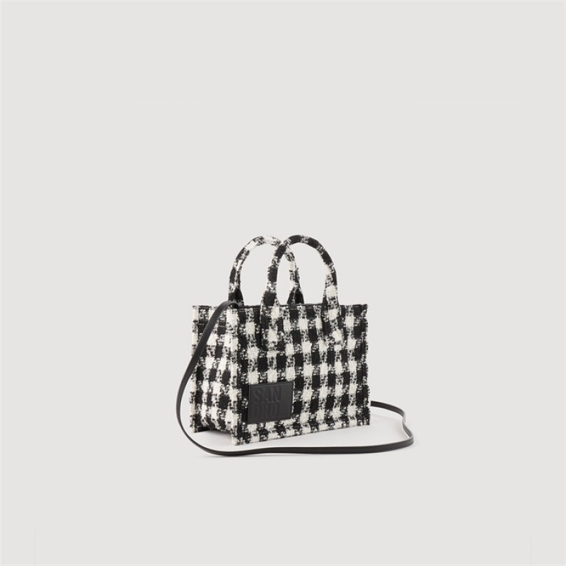 Sandro Small tweed Kasbah tote bag Black / Ecru | SN-SDO64900