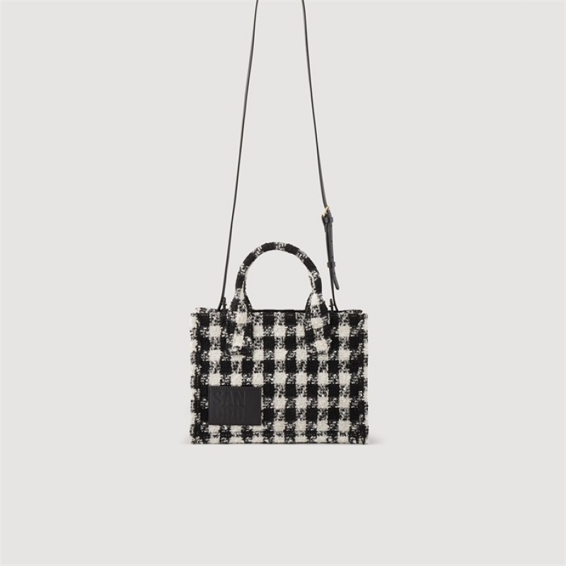 Sandro Small tweed Kasbah tote bag Black / Ecru | SN-SDO64900