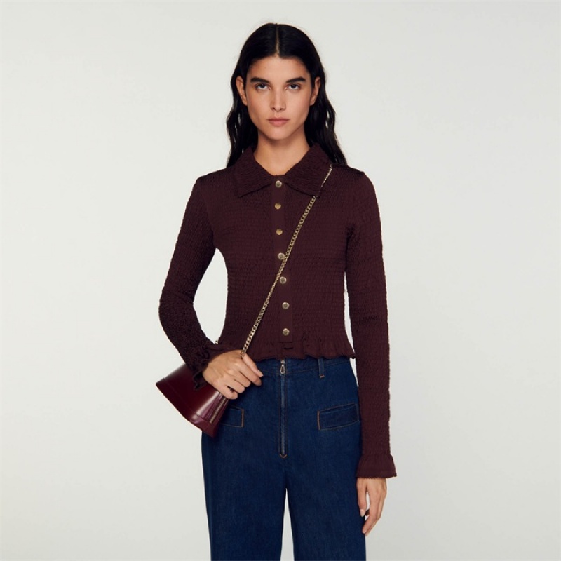 Sandro Smocked shirt top Bordeaux | SN-SDO64416