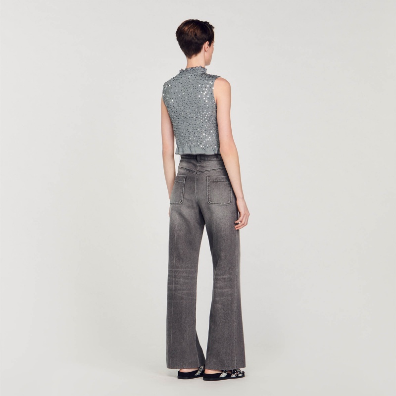 Sandro Smocked top with sequins Grey | SN-SDO64381