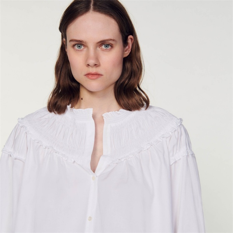 Sandro Smocked-collar blouse White | SN-SDO64341