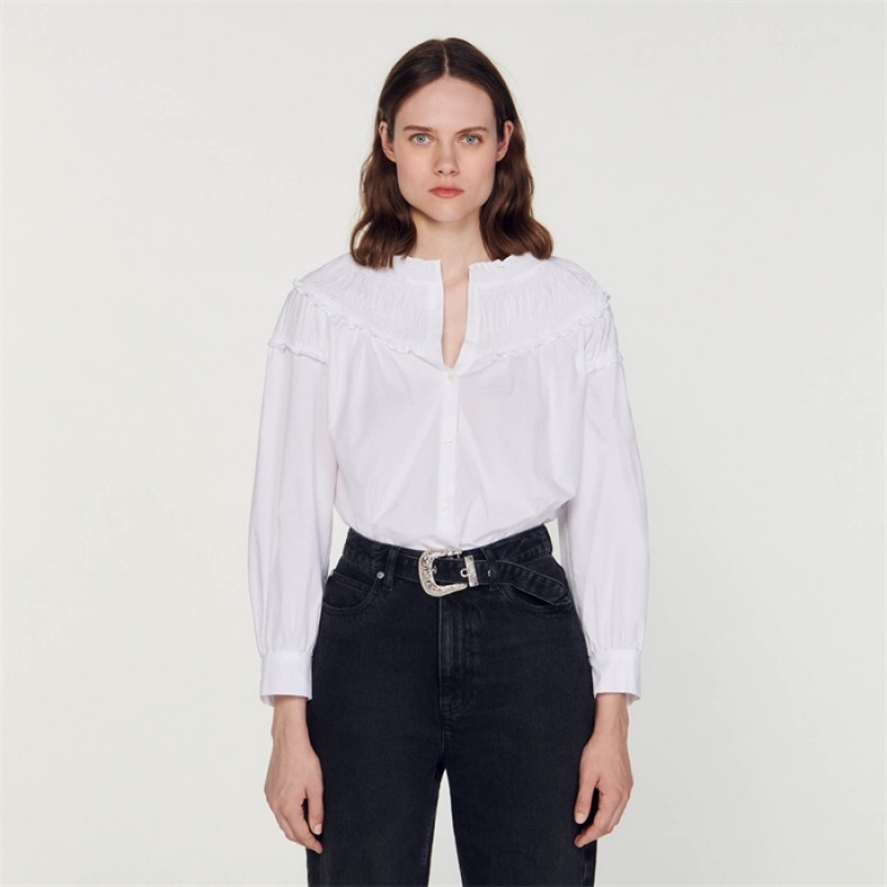 Sandro Smocked-collar blouse White | SN-SDO64341