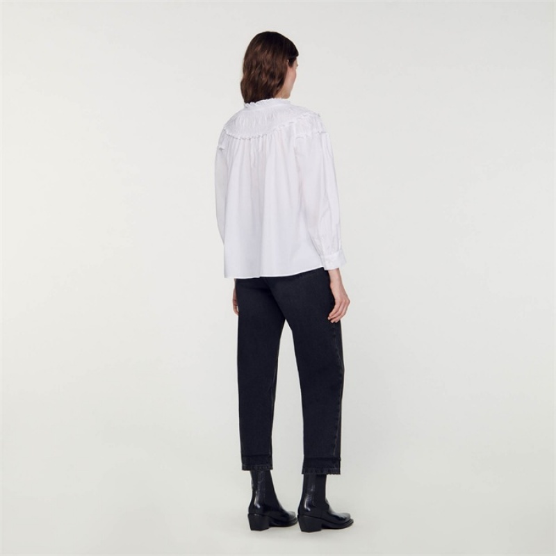 Sandro Smocked-collar blouse White | SN-SDO64341