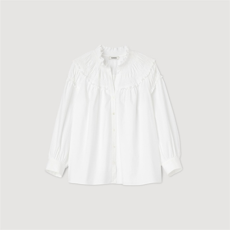 Sandro Smocked-collar blouse White | SN-SDO64341