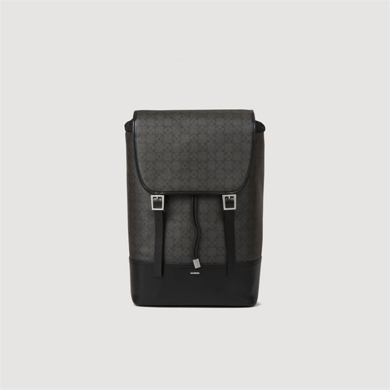 Sandro Square Cross coated canvas backpack Black | SN-SDO65400